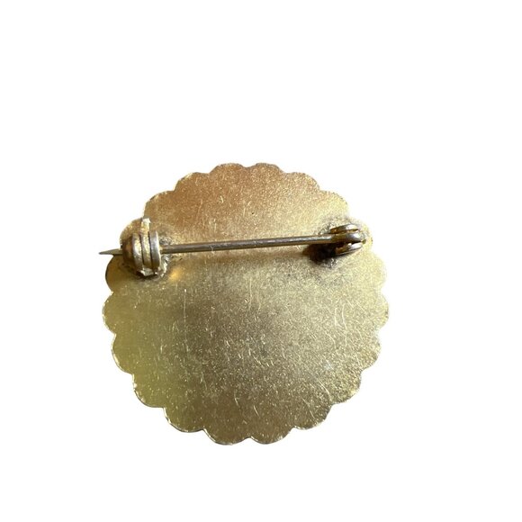 F Monogram Vintage Brooch Gold Tone Elegant Scalloped Edges Circle Round 1” - Picture 4 of 7